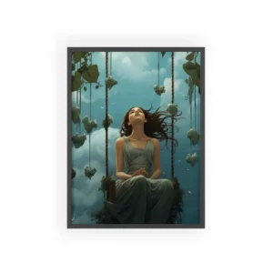 Woman on a Cloud Swing Framed Poster