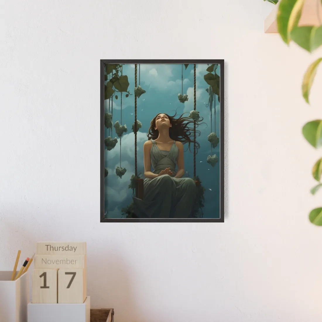 Person at Desk with Laptop - Framed Poster