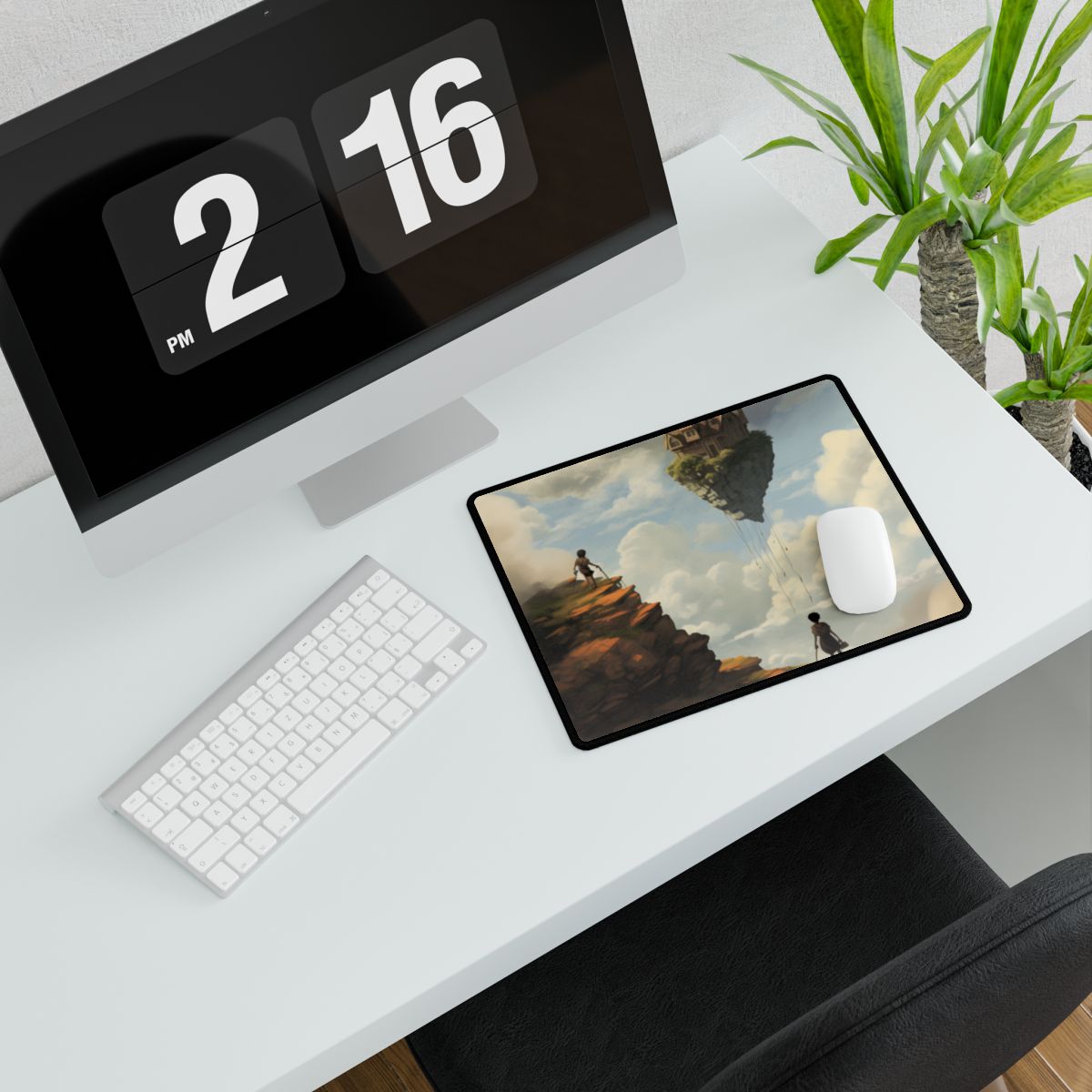 Person in Front of Building: Outdoor Scene Art - Desk Mat
