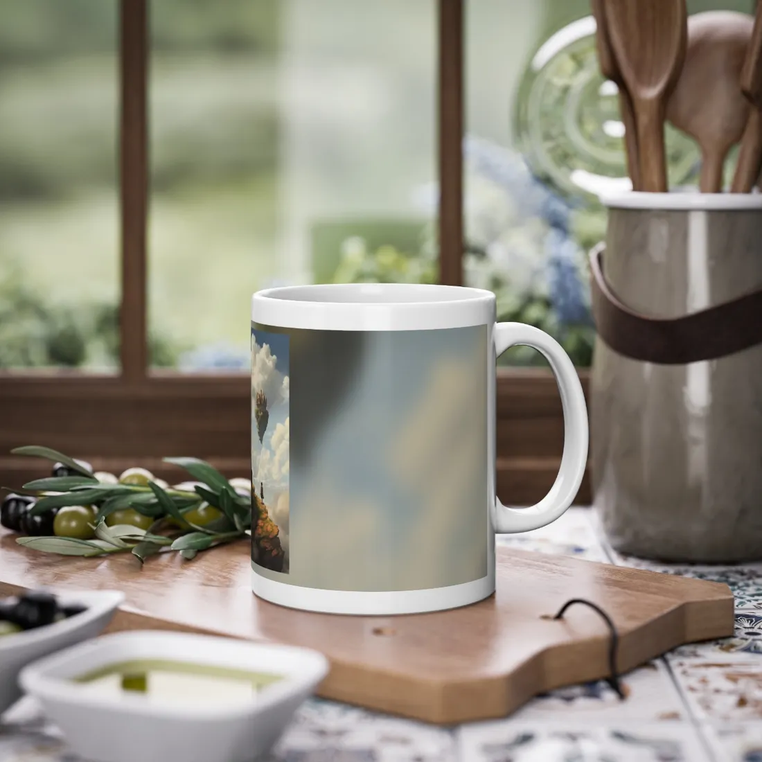 Person in Front of Building: Outdoor Scene Art - Mug
