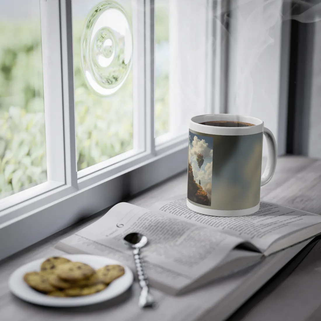 Person in Front of Building: Outdoor Scene Art - Mug
