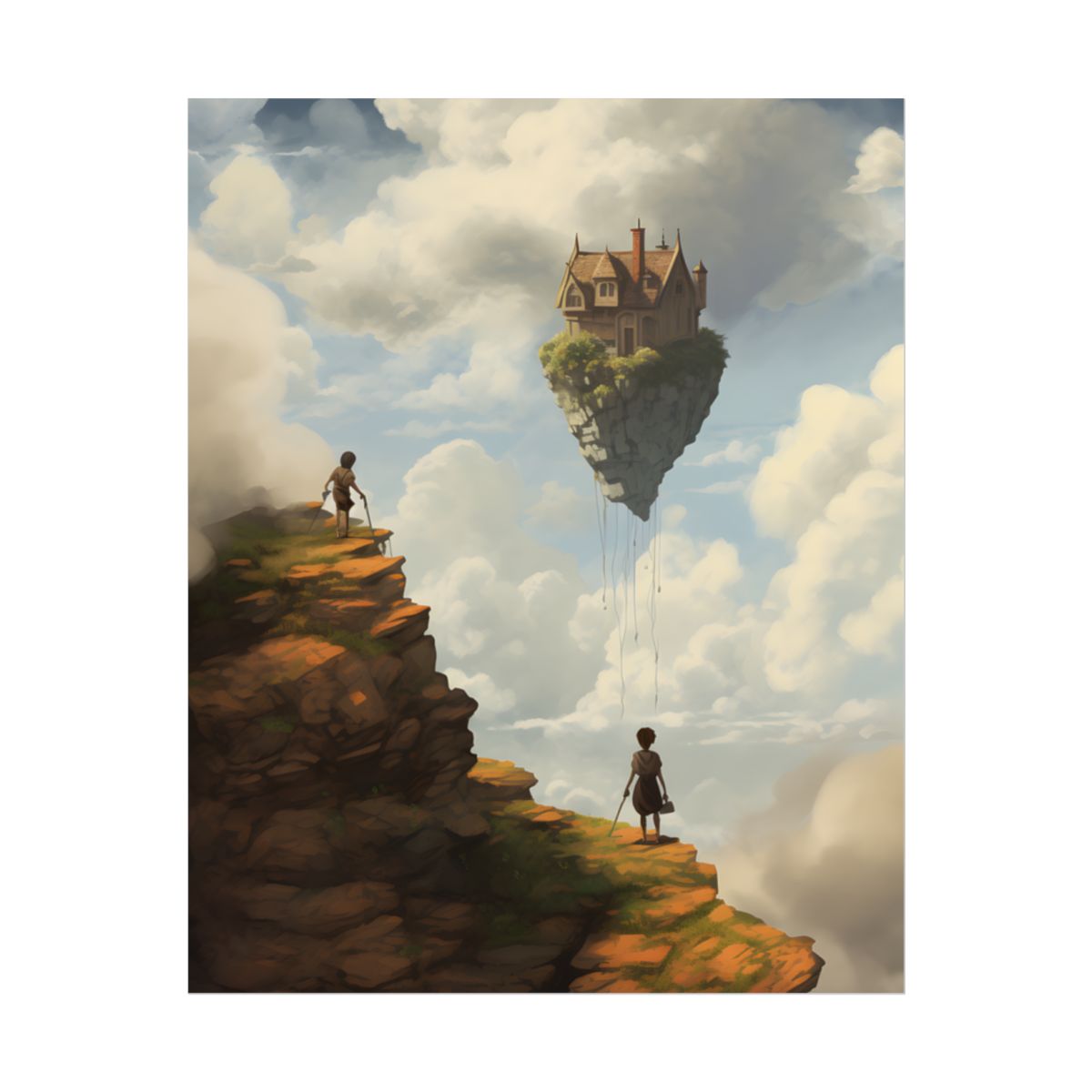 Person in Front of Building: Outdoor Scene Art - Poster
