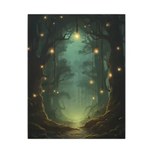 Enchanted Forest with Lanterns Canvas Print