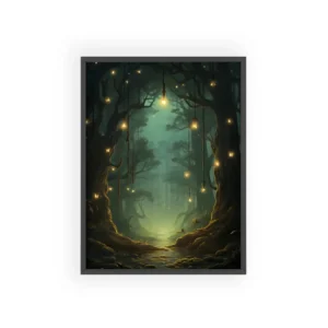 Enchanted Forest with Lanterns Framed Poster