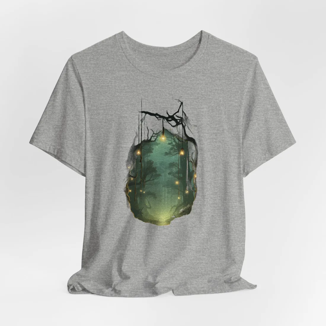 Glowing Green Forest Path: Magical Night Scene – T-Shirt, athletic heather