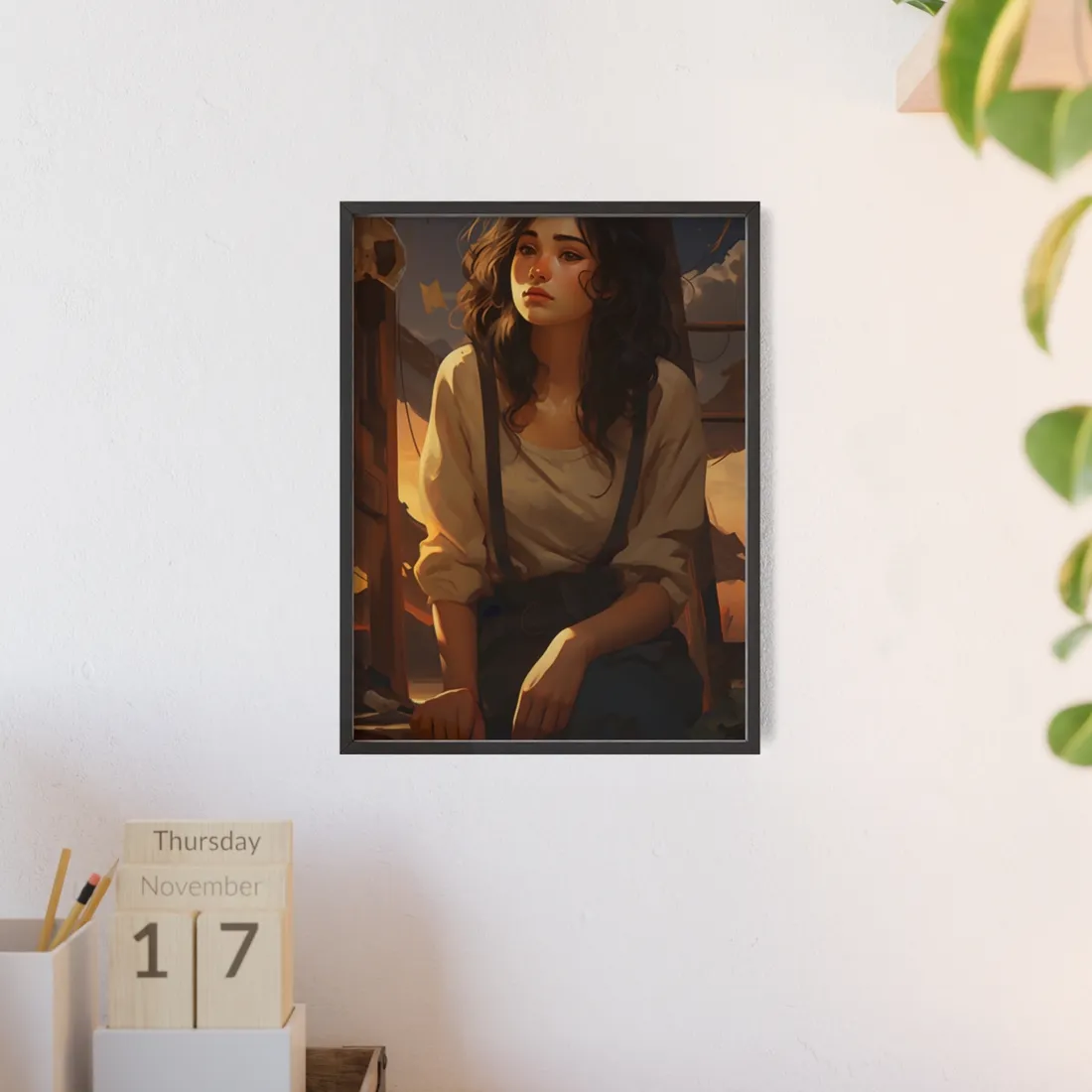 Person in Natural Light: Indoor Portrait - Framed Poster