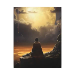 Robed Figure Facing Golden Moon Canvas Print
