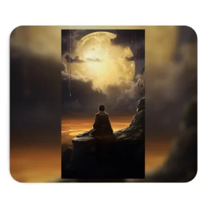 Robed Figure Facing Golden Moon Mouse Pad