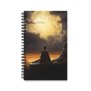 Robed Figure Facing Golden Moon Spiral Notebook