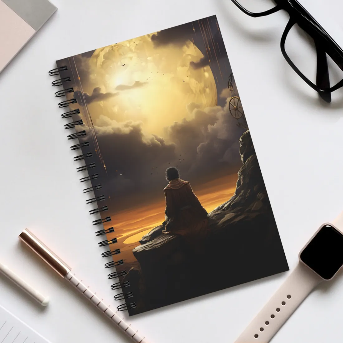 Person in Nature: Holding Tech Device Digital Art - Spiral Notebook