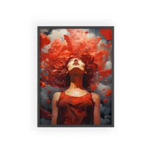 Woman in Red Clouds Framed Poster