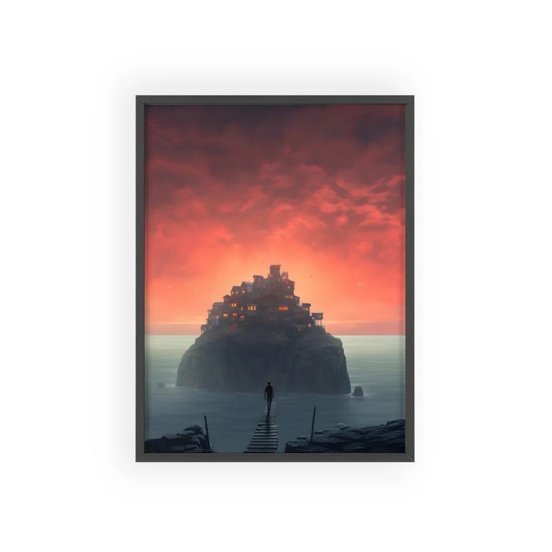 Person in Striped Background: Simple Portrait Art - Framed Poster