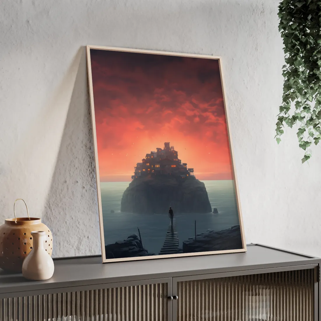 Person in Striped Background: Simple Portrait Art - Framed Poster