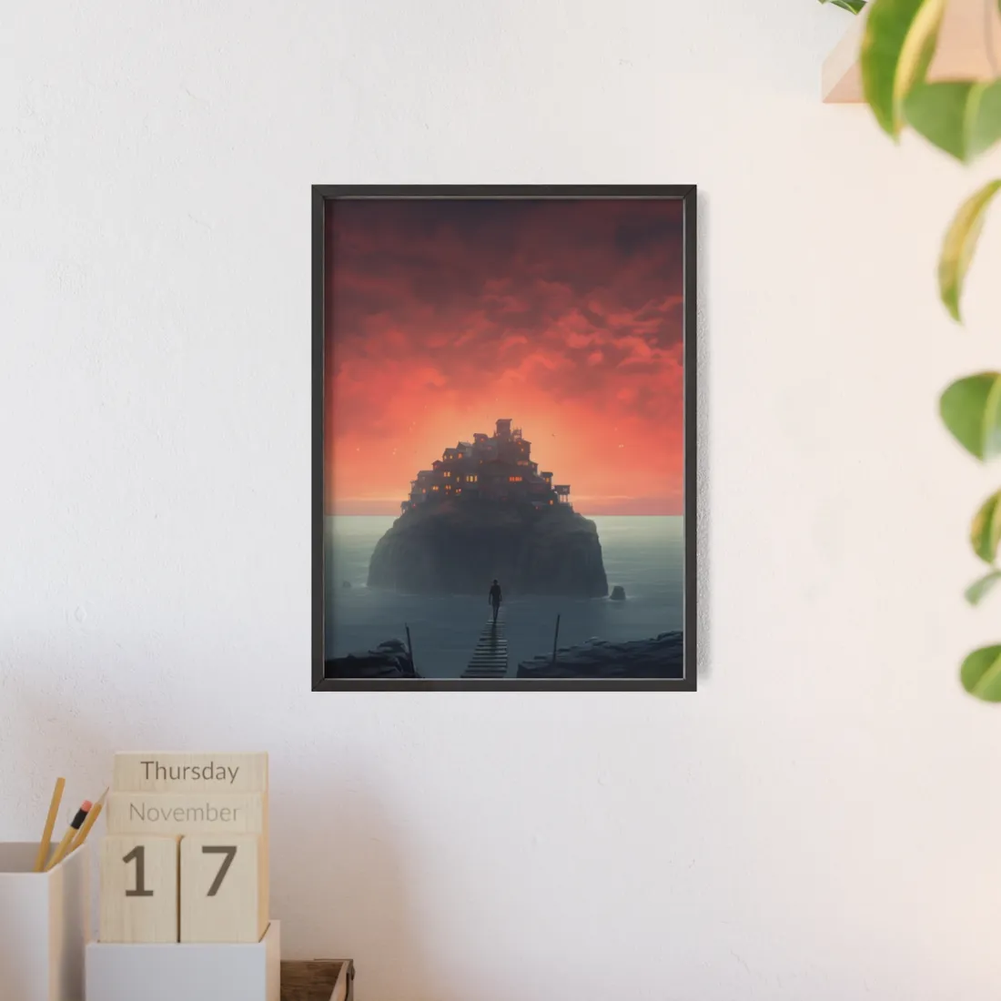 Person in Striped Background: Simple Portrait Art - Framed Poster