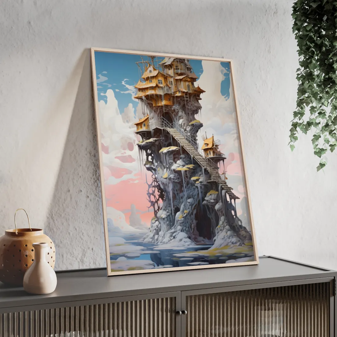 Person Standing Outside: Realistic Daytime Building Scene - Framed Poster