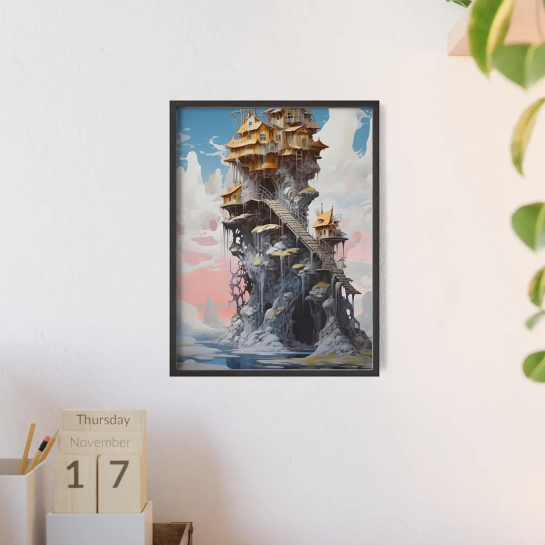 Person Standing Outside: Realistic Daytime Building Scene - Framed Poster