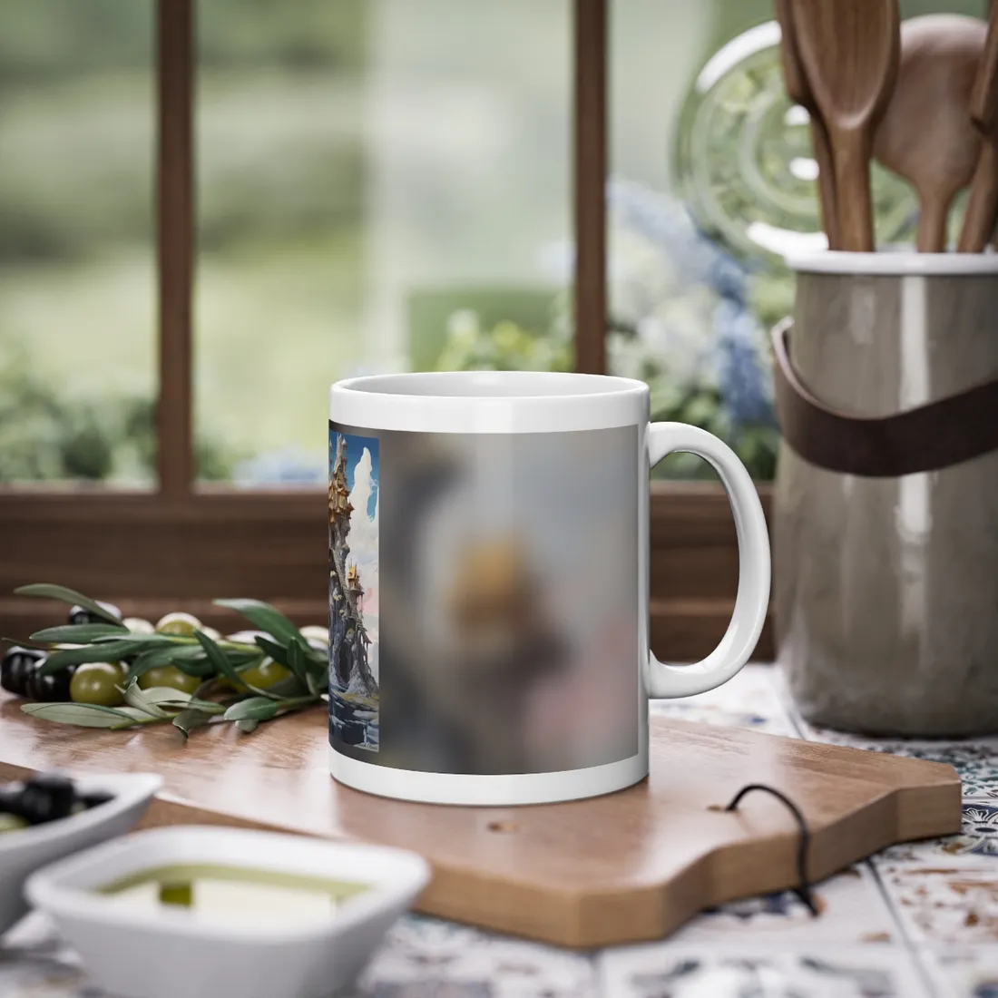 Person Standing Outside: Realistic Daytime Building Scene - Mug