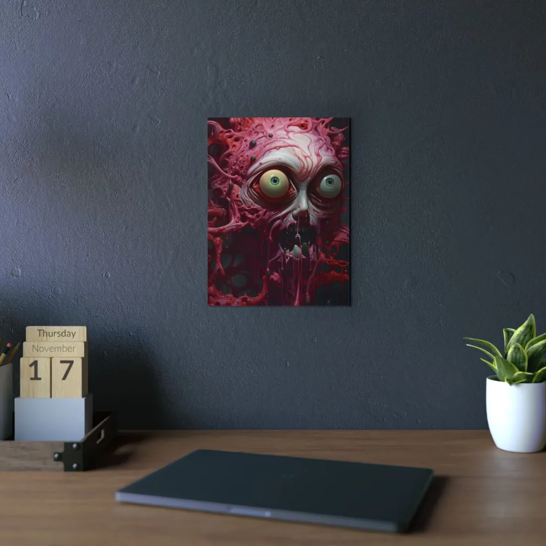 Pink Eyed Horror: Grotesque Creature Close-Up - Metal Poster