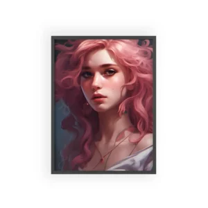 Woman with Wavy Pink Hair Framed Poster