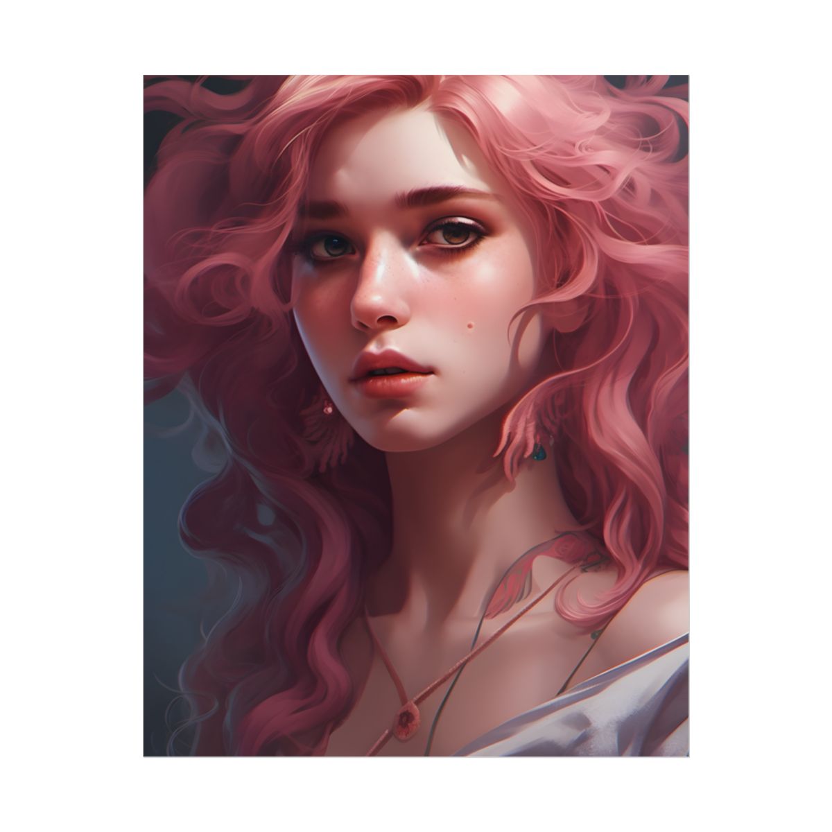 Pink Hair Portrait: Dre's Vibrant Lady - Poster