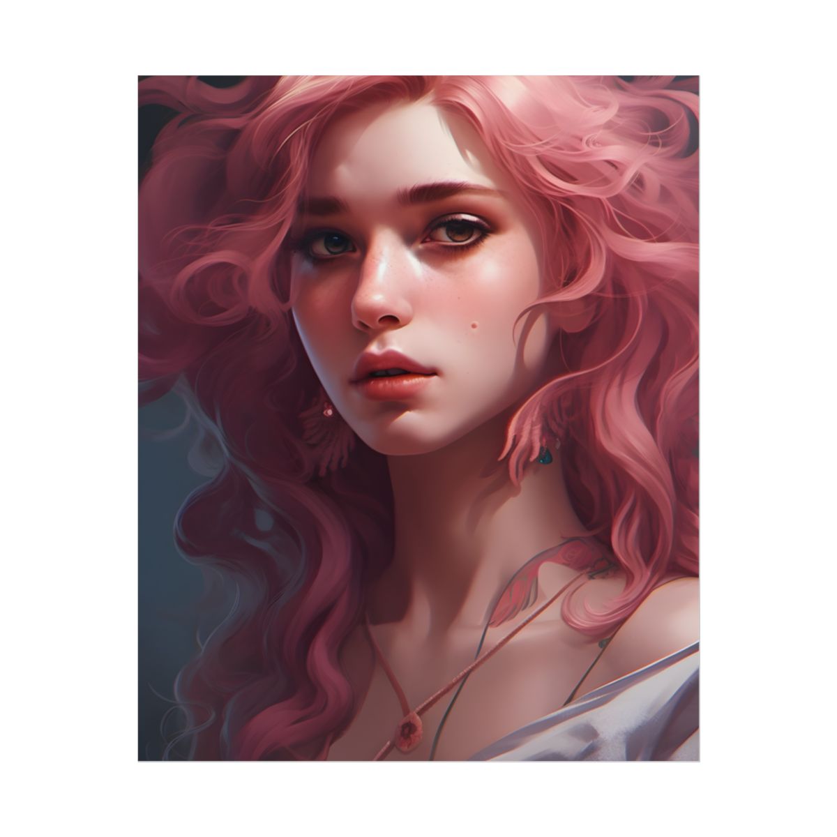 Pink Hair Portrait: Dre's Vibrant Lady - Poster