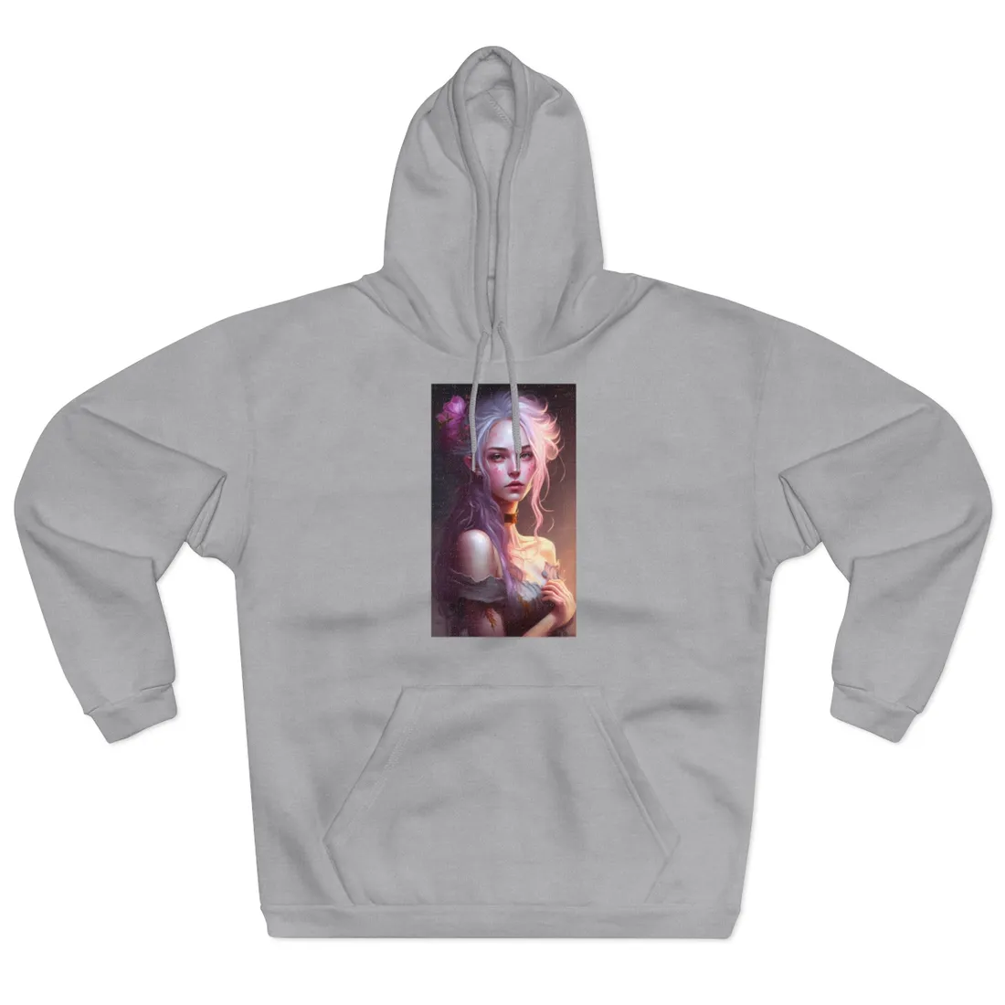 Pink Hair Portrait: Female in Black Outfit with Purple Background - Hoodie