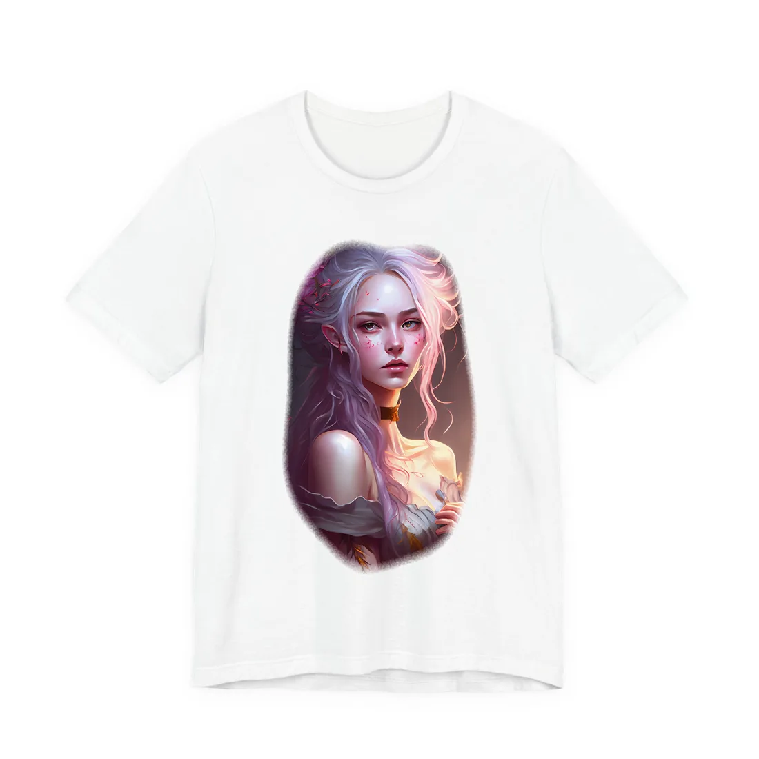 Pink Hair Portrait: Female in Black Outfit with Purple Background T-Shirt - T-Shirt (White)