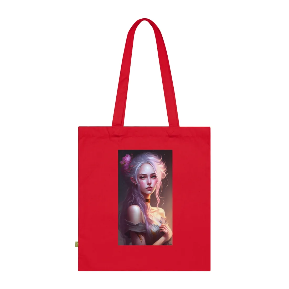 Pink Hair Portrait: Female in Black Outfit with Purple Background - Tote Bag