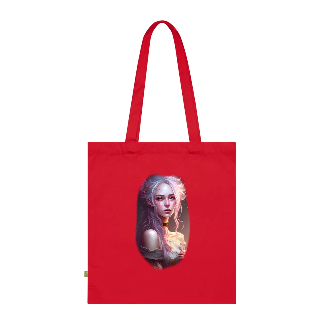 Pink Hair Portrait: Female in Black Outfit with Purple Background Tote Bag - Tote Bag (Classic Red)