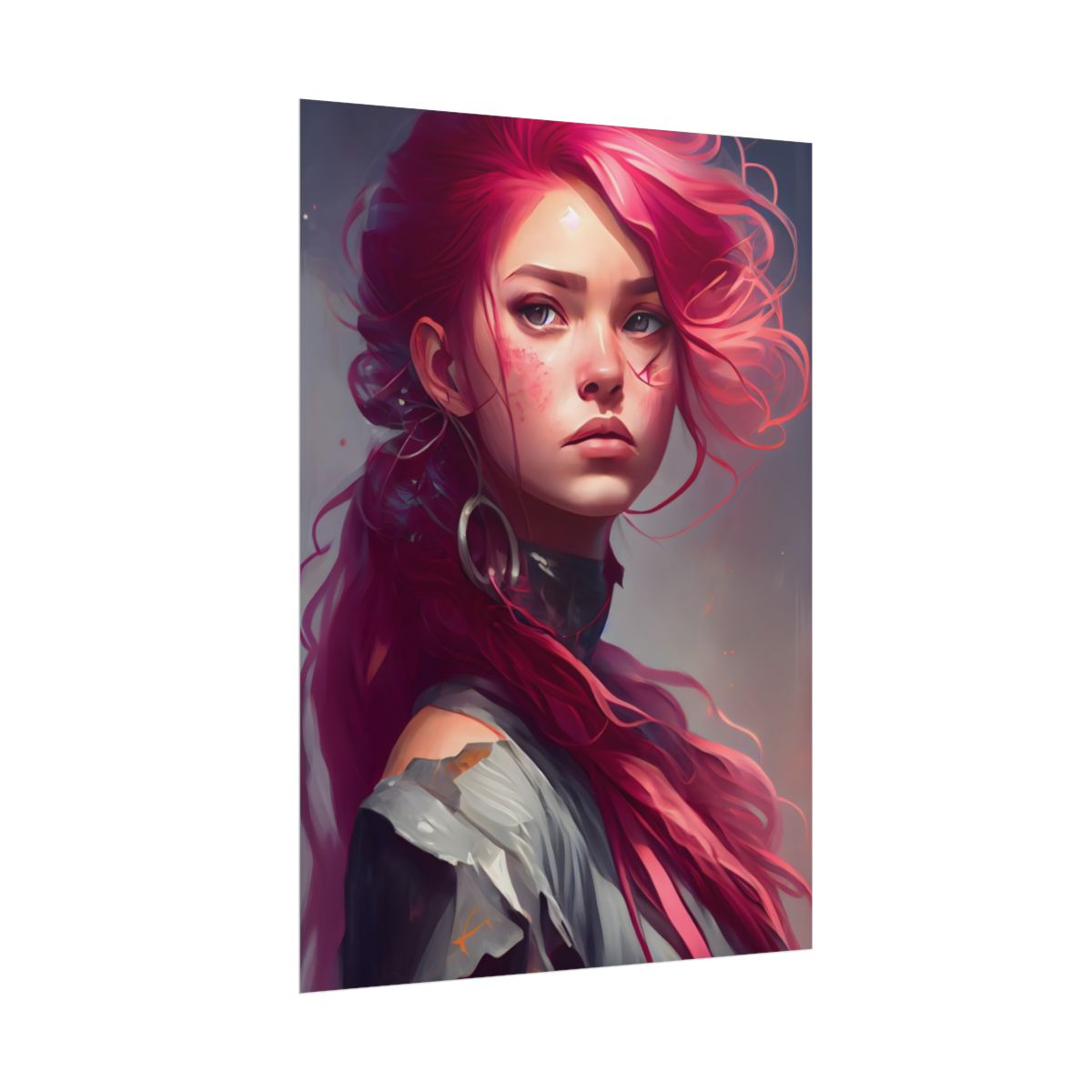 Pink Hair Portrait: Serene Nature-Inspired Artwork - Poster