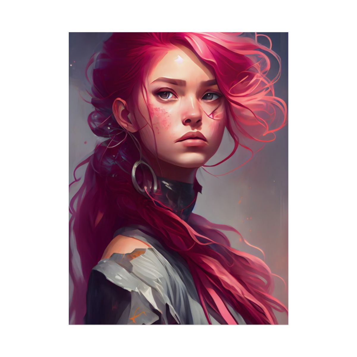 Pink Hair Portrait: Serene Nature-Inspired Artwork - Poster