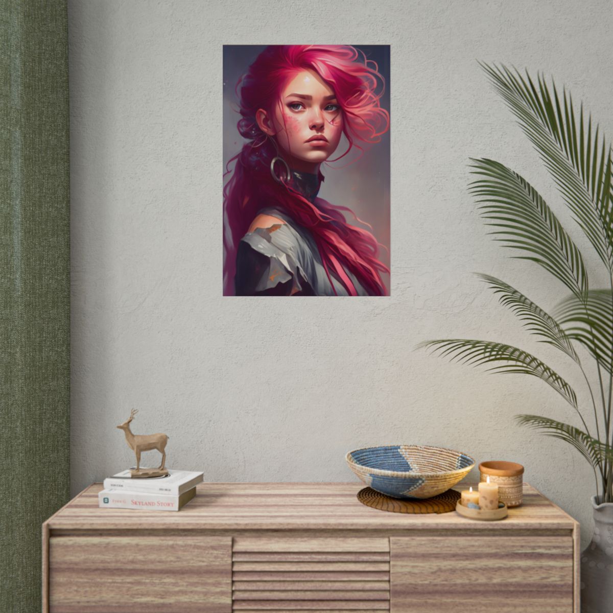 Pink Hair Portrait: Serene Nature-Inspired Artwork - Poster