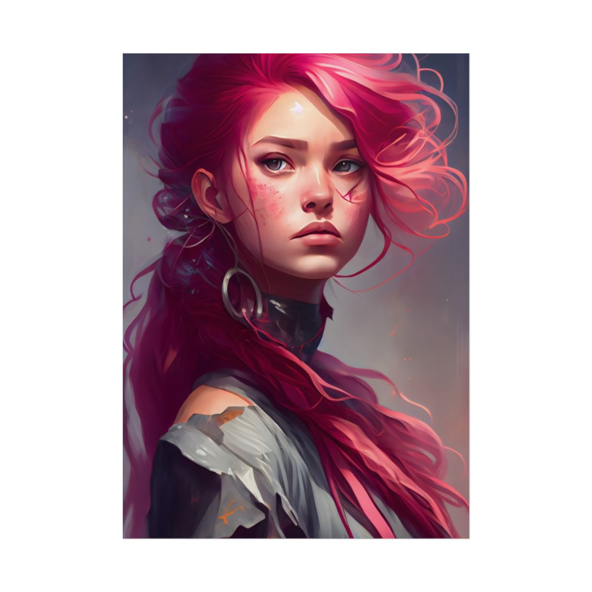 Pink Hair Portrait: Serene Nature-Inspired Artwork - Poster