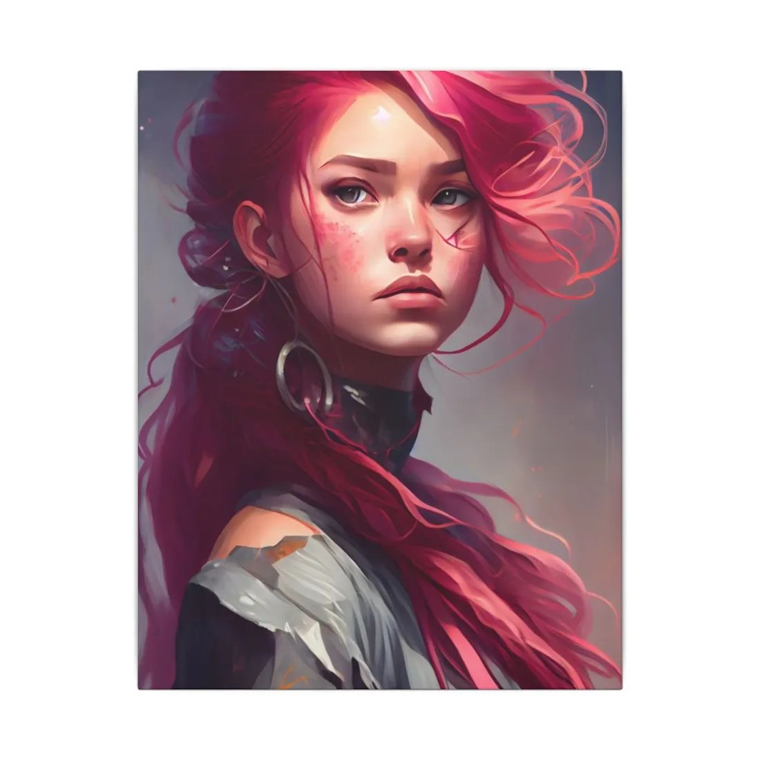 Pink Hair Portrait: Serene Nature-Inspired - Canvas