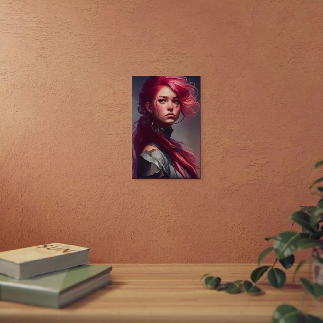 Pink Hair Portrait: Serene Nature-Inspired - Metal Poster