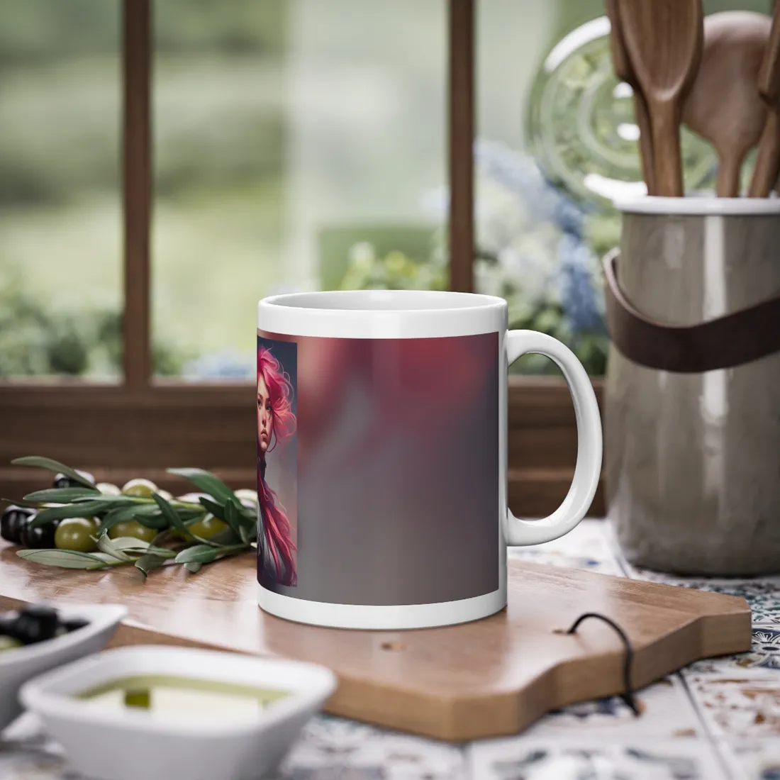 Pink Hair Portrait: Serene Nature-Inspired - Mug