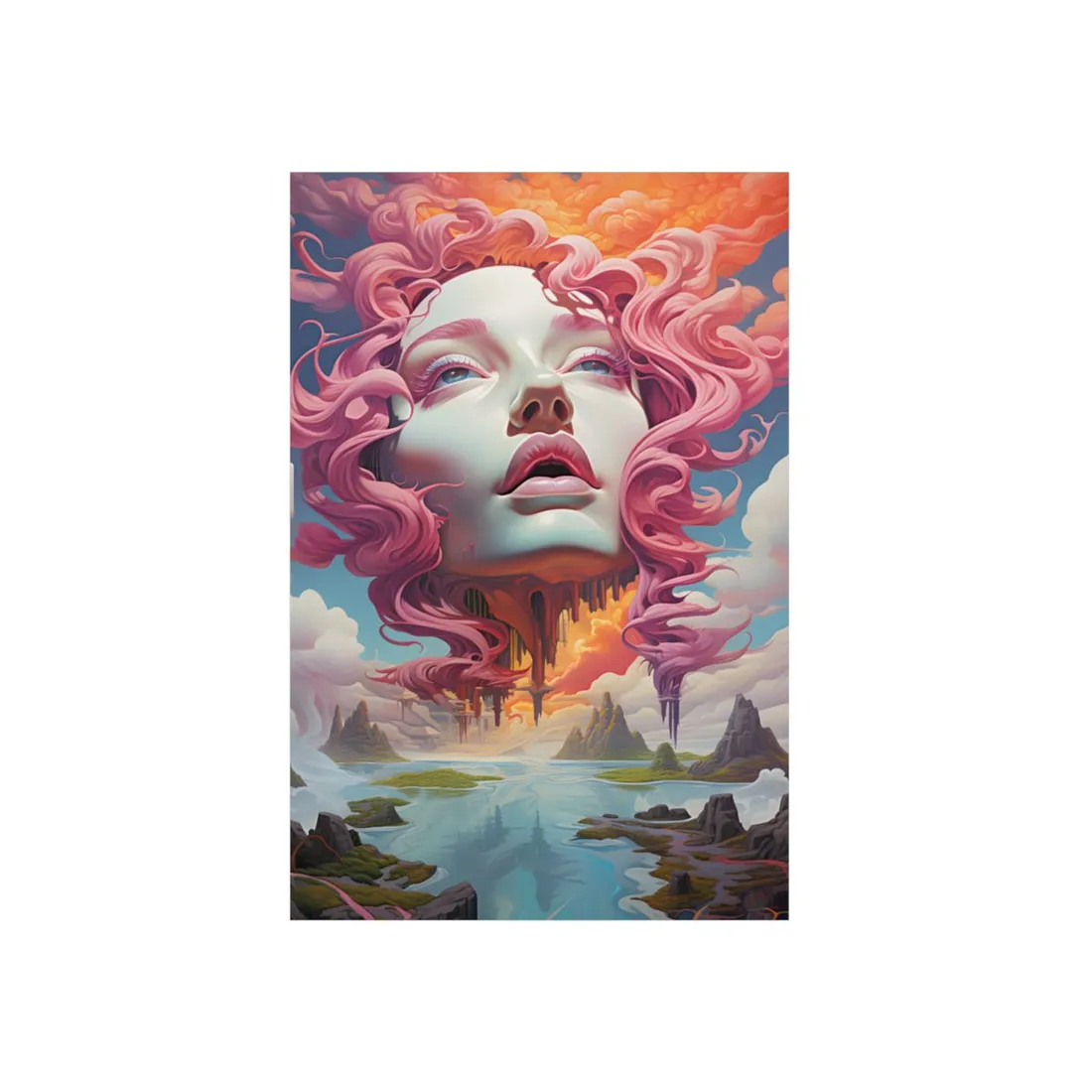 Pink Swirl Portrait: Woman in Dreamlike Vortex - Metal Poster