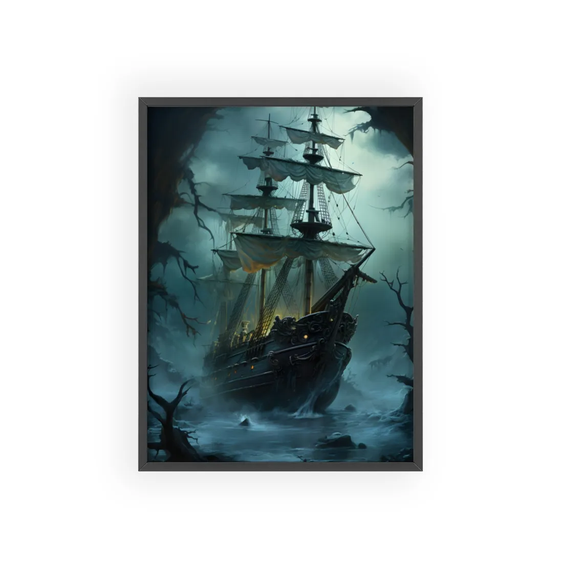 Pirate Ghost Ship Sailing: Mysterious Nautical Art - Framed Poster