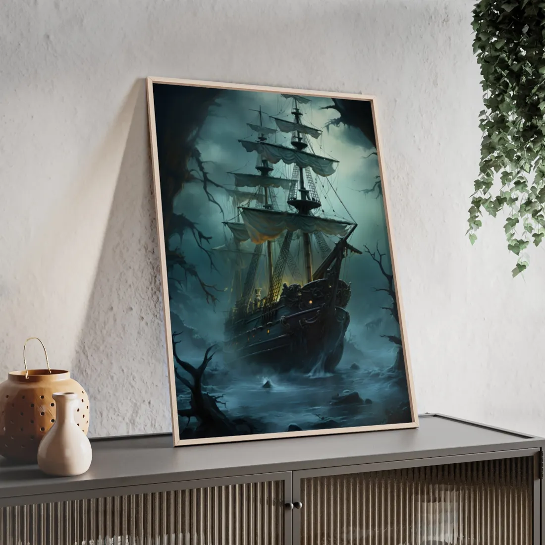 Pirate Ghost Ship Sailing: Mysterious Nautical Art - Framed Poster
