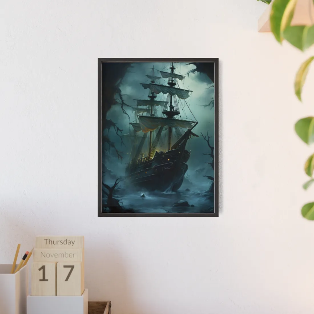 Pirate Ghost Ship Sailing: Mysterious Nautical Art - Framed Poster