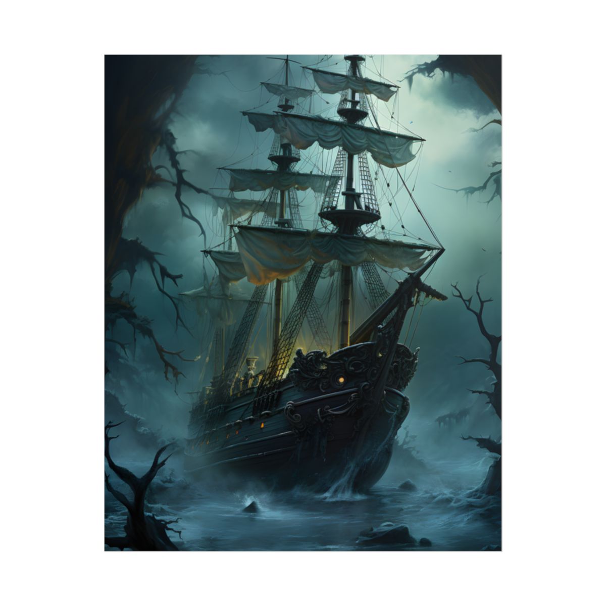 Pirate Ghost Ship Sailing: Mysterious Nautical Art - Poster