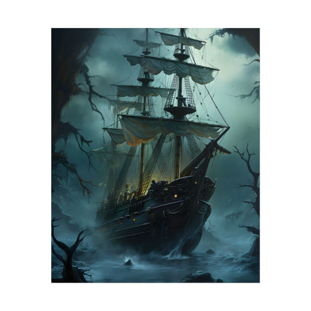 Pirate Ghost Ship Sailing: Mysterious Nautical Art - Poster