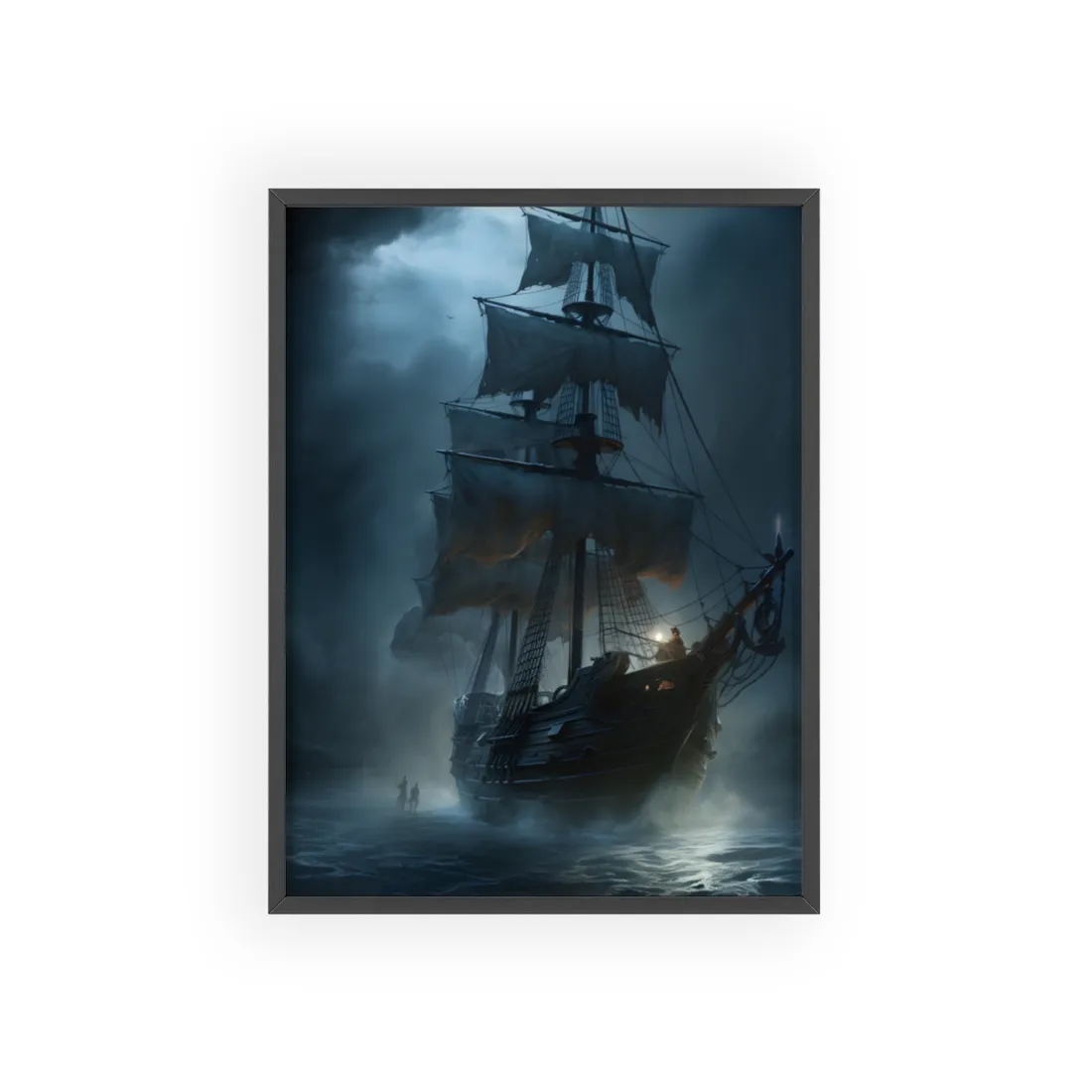 Pirate Ghost Ship Sails at Sea: Mysterious Maritime Art - Framed Poster