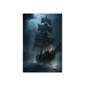 Old Sailing Ship at Night Metal Poster