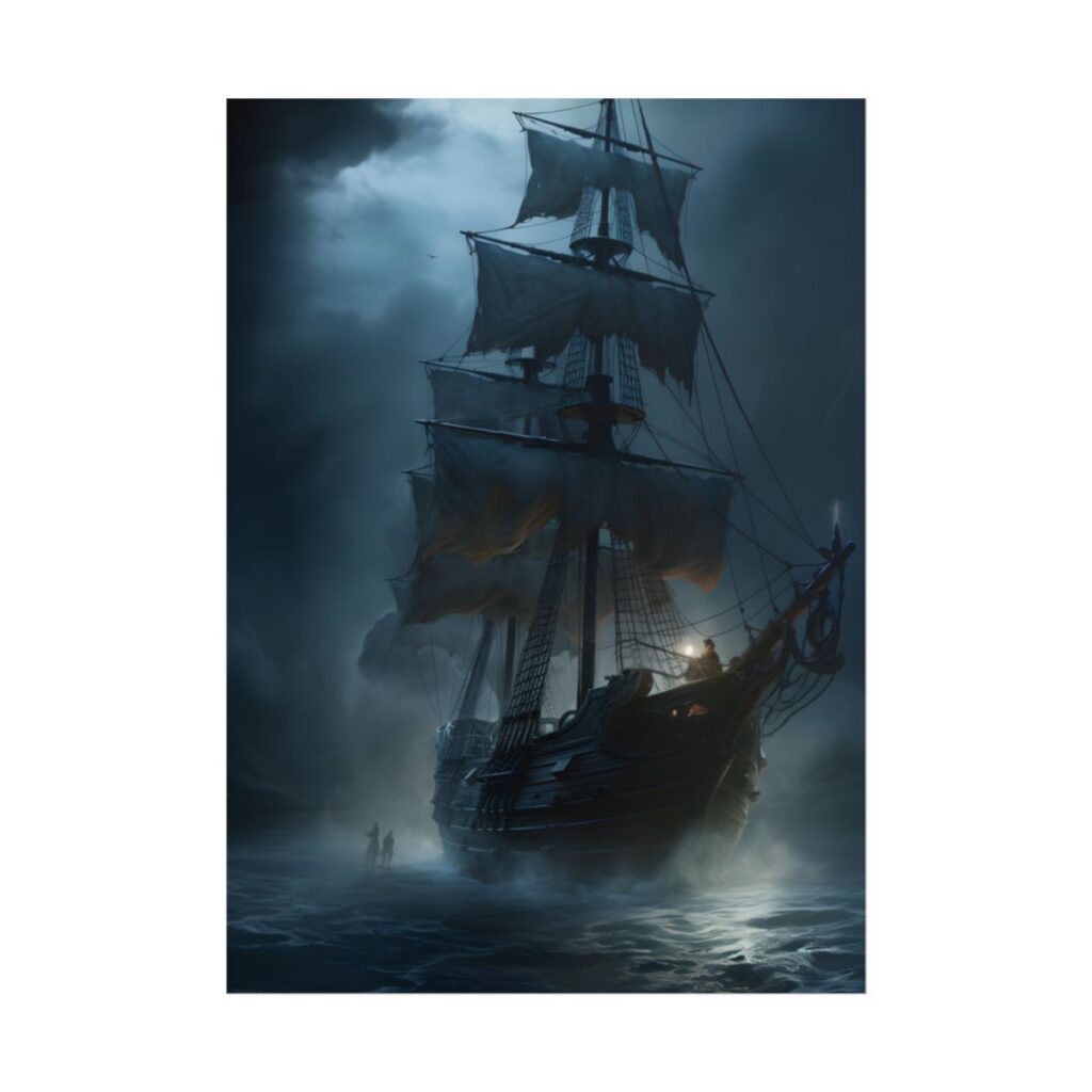 Pirate Ghost Ship Sails at Sea: Mysterious Maritime Art - Poster
