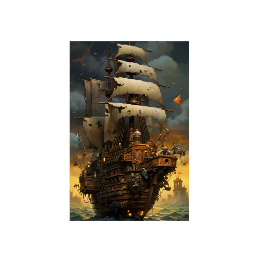 Pirate Ship at Sea: Dramatic Sailing Adventure - Metal Poster