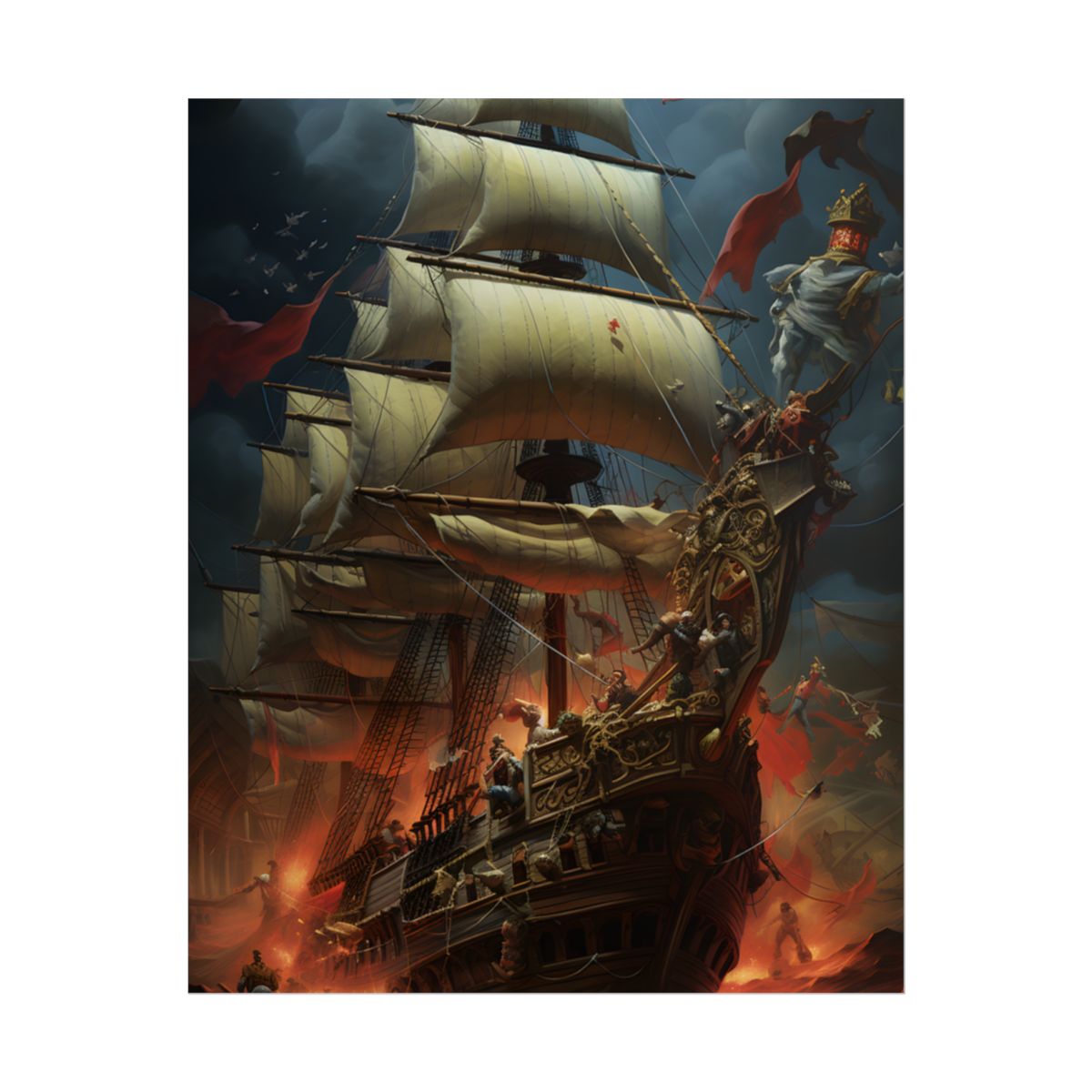 Grand Pirate Ship: Ornate Vessel in Battle – Poster, front view