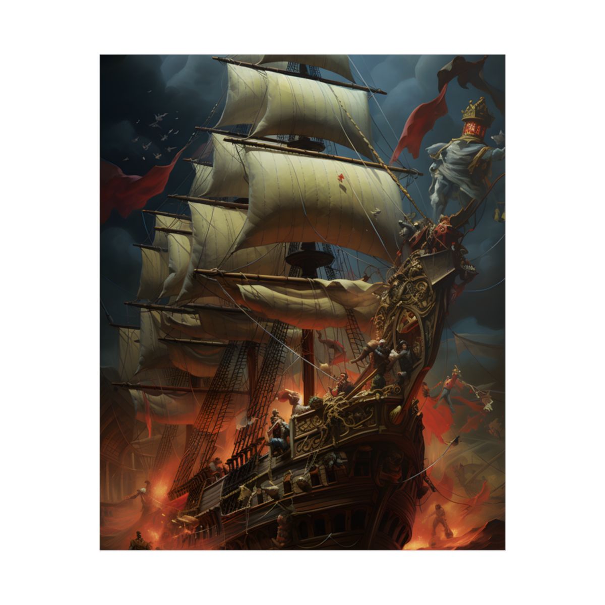 Grand Pirate Ship: Ornate Vessel in Battle – Poster, front view