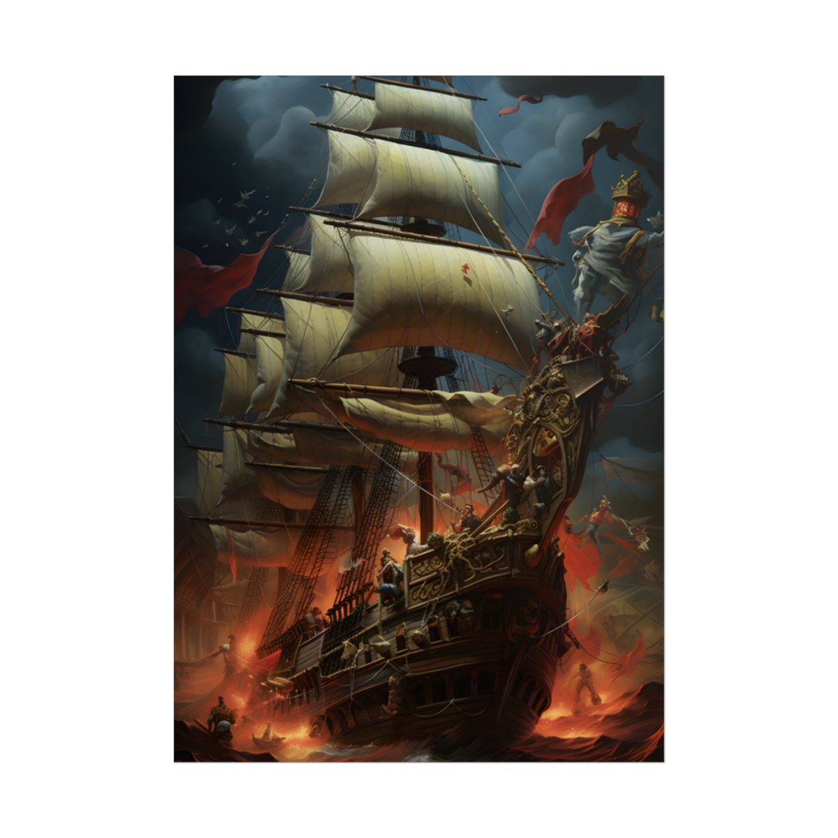 Grand Pirate Ship: Ornate Vessel in Battle – Poster, front view