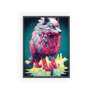 Neon Crystal Wolf Framed Poster